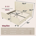 50.7" High Wingback Bed Frame, Queen Size Upholstered Cloud-Feel Platform with Corduroy Fabric & Solid Metal Legs, No Box Spring Needed