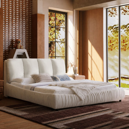 Low Profile Cloud Chenille Bed Non-Slip Slats Wabi-Sabi Apartment Skin-Safe Assembly