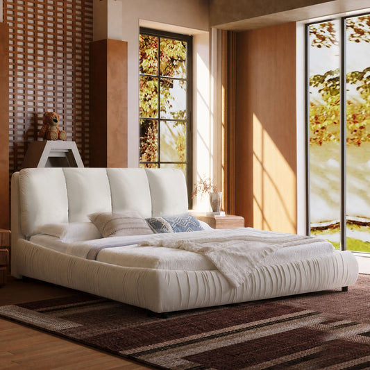 Low Profile Cloud Chenille Bed Non-Slip Slats Wabi-Sabi Apartment Skin-Safe Assembly