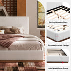 Modern Cloud-Feel Bed– Queen Size, Platform Bed with Soft Thick Headboard,Block White Fabric Upholstered Bed with Nice Wood Grain Textured Solid Wood Base Frame