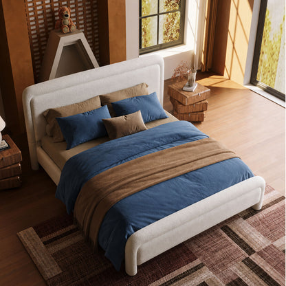 Boucle Rounded Platform Bed High Density Foam Cream White Assembly