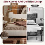 Queen Size Boucle Cloud-Feel Bed Frame, White Upholstered Platform Bed with Soft Headboard, Solid Wood Legs, No Box Spring Required, Easy Assembly