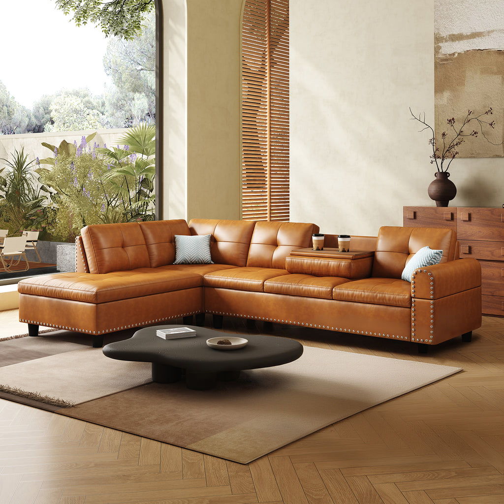 98" Leather Couch L-Shaped Modular – Convertible Sectional Couch with Movable Chaise, Multi-Scene Use for Living Room, Apartment & Office