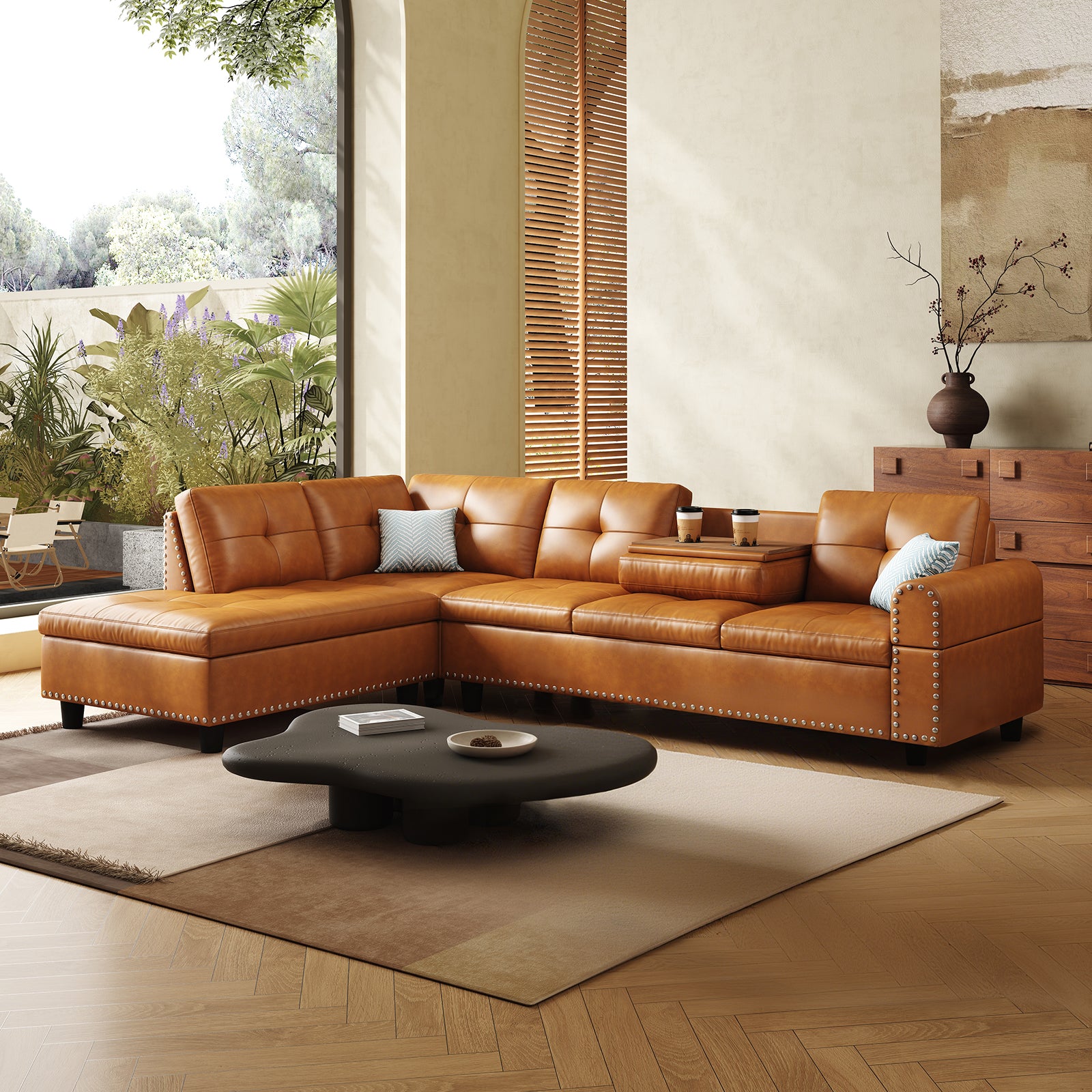 98" Leather Couch L-Shaped Modular – Convertible Sectional Couch with Movable Chaise, Multi-Scene Use for Living Room, Apartment & Office