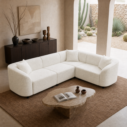 Modular curved L-shaped sectional sofa, white sheepskin cloud sofa with cushions, 2000-pound heavy-duty durable living room sofa, suitable for spacious living rooms or villas, easy to assemble