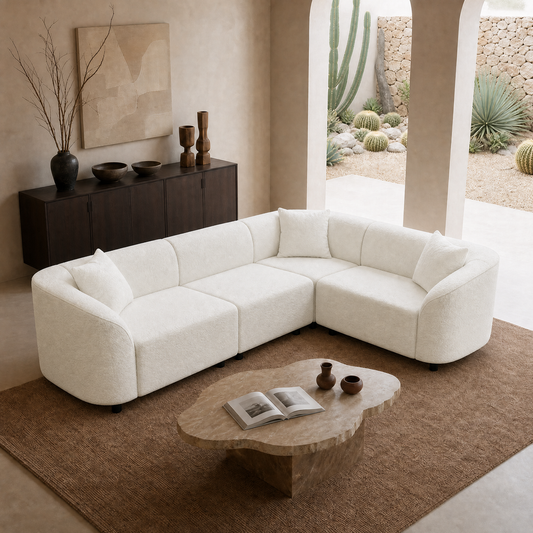 Modular curved L-shaped sectional sofa, white sheepskin cloud sofa with cushions, 2000-pound heavy-duty durable living room sofa, suitable for spacious living rooms or villas, easy to assemble