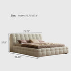 Queen Size Boucle Bed Frame, Modern Cloud-Feel Bed with Tufted Headboard, White Teddy Fleece Upholstered Platform Bed, No Box Spring Needed