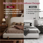 Cloud-Feel Bed– King Size, White Upholstered Platform Bed Frame with Soft Headboard & Wood Solid Legs, for Bedroom Apartment