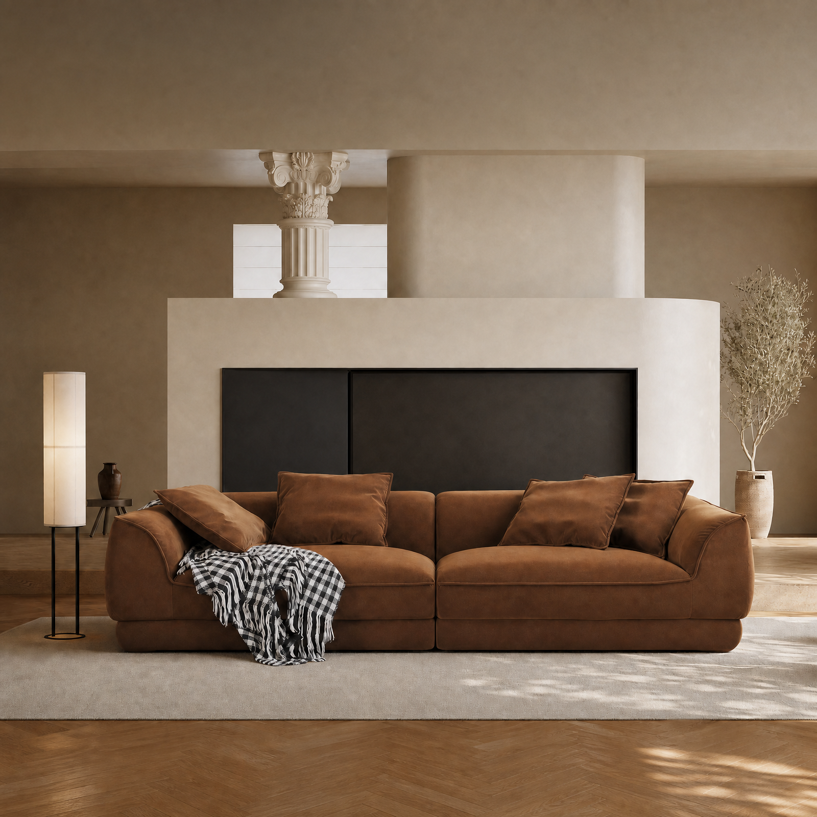 Camel Sectional Sofa – 110" Length, 2000 lbs Capacity | Solid Wood Frame, High Rebound Sponge, Removable Washable Flannel | Nordic Modern Style