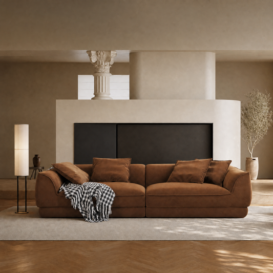 Camel Sectional Sofa – 110" Length, 2000 lbs Capacity | Solid Wood Frame, High Rebound Sponge, Removable Washable Flannel | Nordic Modern Style