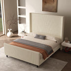 50.7" High Wingback Bed Frame, Queen Size Upholstered Cloud-Feel Platform with Corduroy Fabric & Solid Metal Legs, No Box Spring Needed