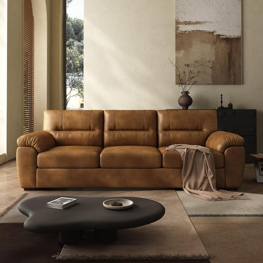 air Leather Couch 82 inch for Living Room Three Seater Comfortable Sofa, Leather Sofa, Modern mid-Century Vintage Brown for Office Meeting Room Apartment