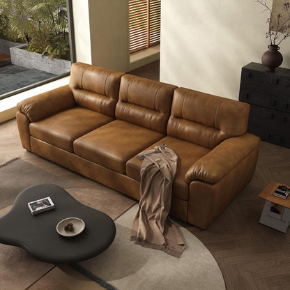 air Leather Couch 82 inch for Living Room Three Seater Comfortable Sofa, Leather Sofa, Modern mid-Century Vintage Brown for Office Meeting Room Apartment