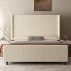 50.7" High Wingback Bed Frame, Queen Size Upholstered Cloud-Feel Platform with Corduroy Fabric & Solid Metal Legs, No Box Spring Needed