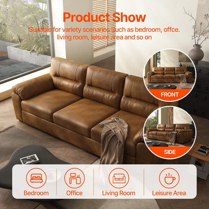 air Leather Couch 82 inch for Living Room Three Seater Comfortable Sofa, Leather Sofa, Modern mid-Century Vintage Brown for Office Meeting Room Apartment