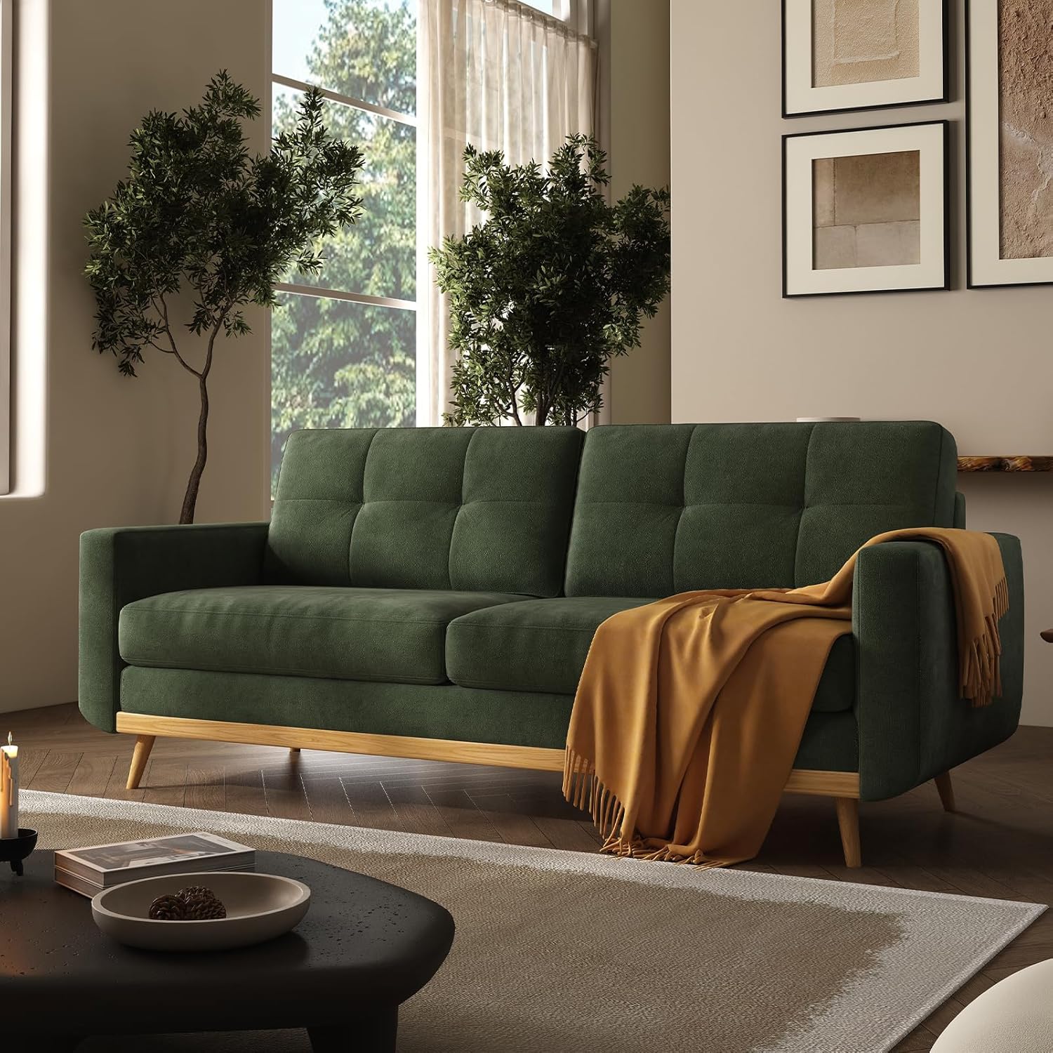 67.7” Loveseat Sofa, Mid Century Modern Decor Love Seat Couches for Living Room, Button Tufted Upholstered Small Couch for Bedroom, Solid and Easy to Install Furniture