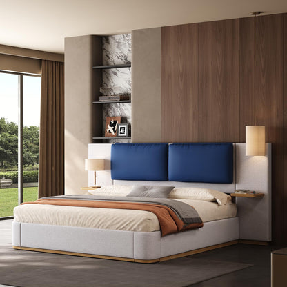Modern Minimal Side Shelf Cloud Plush Boucle Queen Bed Frame