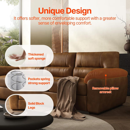 air Leather Couch 82 inch for Living Room Three Seater Comfortable Sofa, Leather Sofa, Modern mid-Century Vintage Brown for Office Meeting Room Apartment