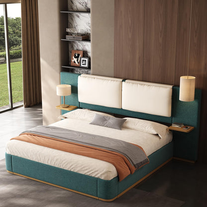 Modern Minimal Side Shelf Cloud Plush Boucle Queen Bed Frame