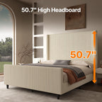 50.7" High Wingback Bed Frame, Queen Size Upholstered Cloud-Feel Platform with Corduroy Fabric & Solid Metal Legs, No Box Spring Needed