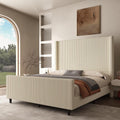 50.7" High Wingback Bed Frame, Queen Size Upholstered Cloud-Feel Platform with Corduroy Fabric & Solid Metal Legs, No Box Spring Needed