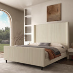 50.7" High Wingback Bed Frame, Queen Size Upholstered Cloud-Feel Platform with Corduroy Fabric & Solid Metal Legs, No Box Spring Needed