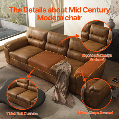 air Leather Couch 82 inch for Living Room Three Seater Comfortable Sofa, Leather Sofa, Modern mid-Century Vintage Brown for Office Meeting Room Apartment