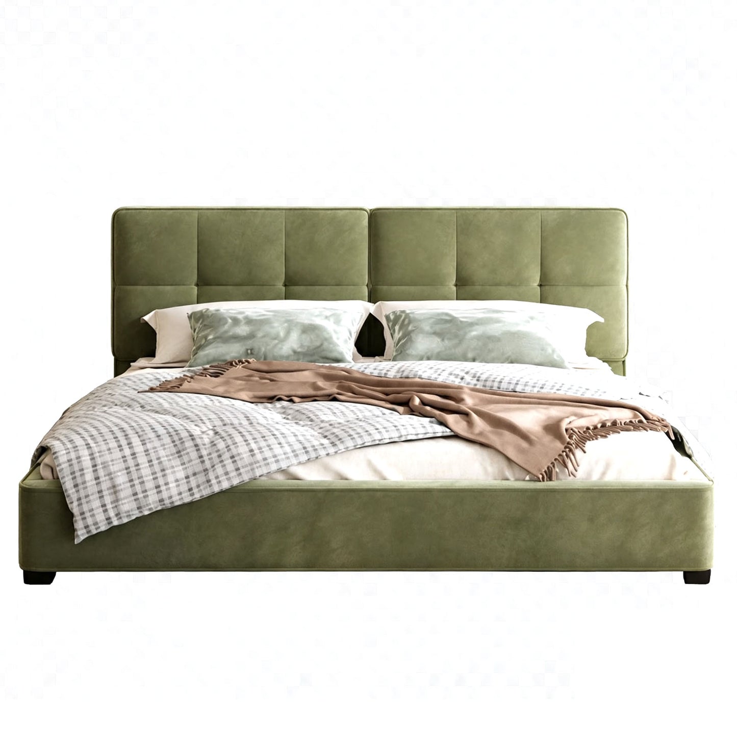 Thick Velvet Bed Silent Slats No Box Spring