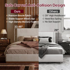 Modern Cloud-Feel Bed– Queen Size, Platform Bed with Soft Thick Headboard,Block White Fabric Upholstered Bed with Nice Wood Grain Textured Solid Wood Base Frame