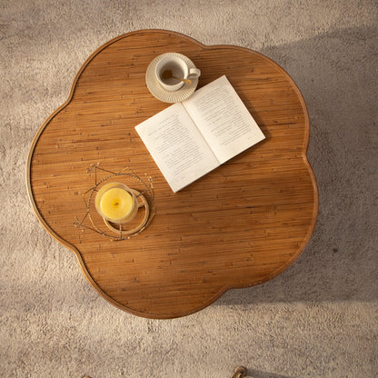 Plum-Blossom Flip-Top Rattan Storage Round Coffee Table