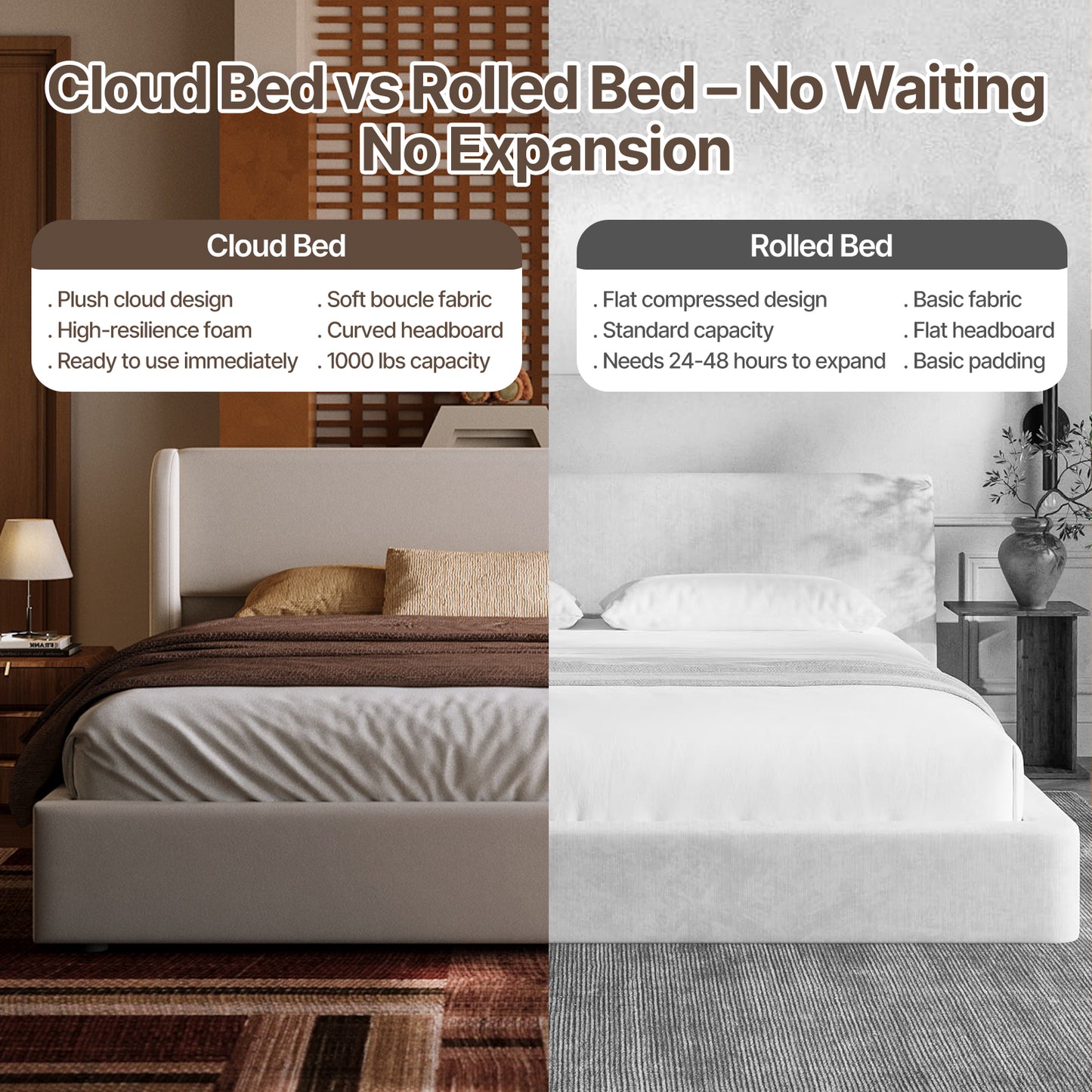 Queen Size Boucle Cloud-Feel Bed Frame
