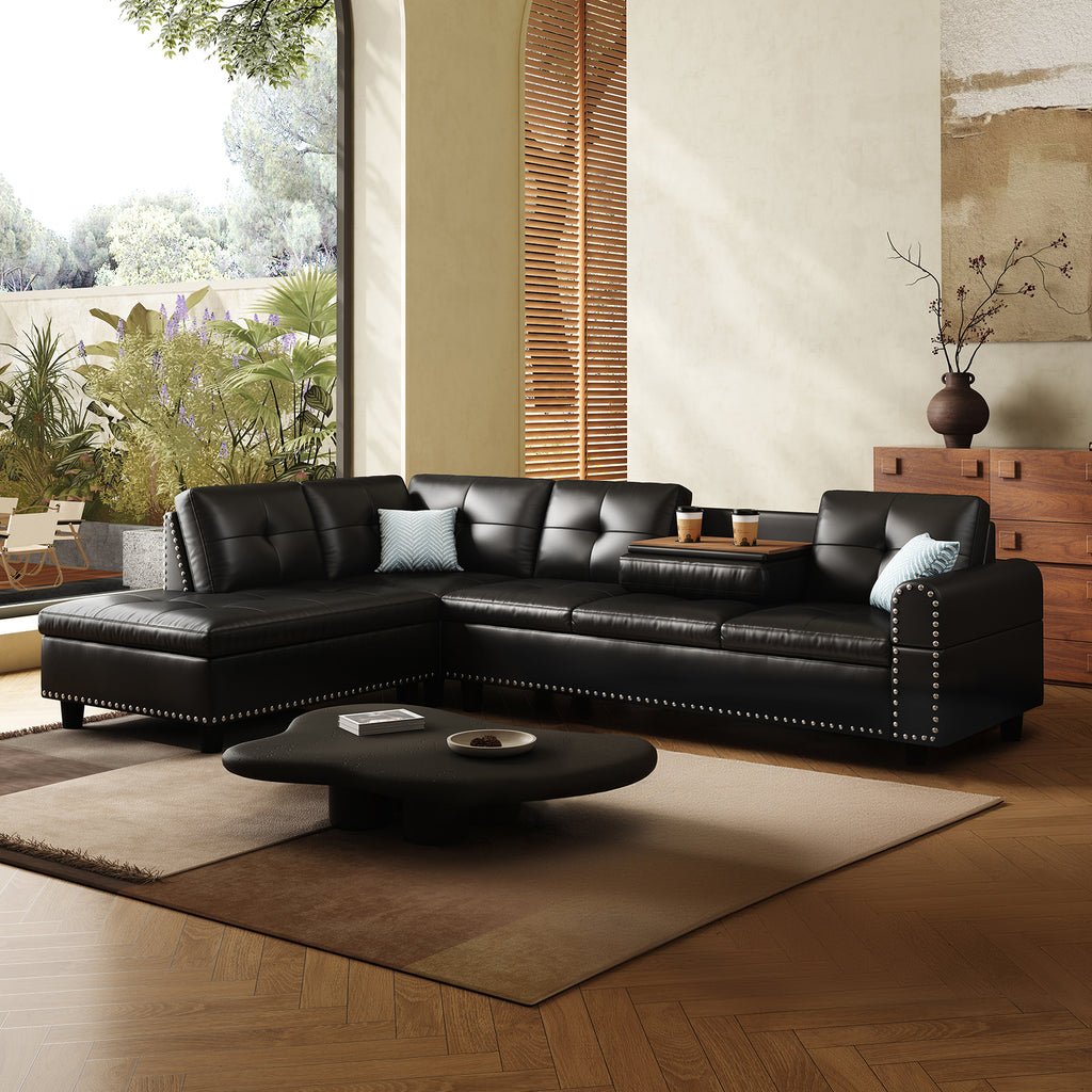 98" Leather Couch L-Shaped Modular – Convertible Sectional Couch with Movable Chaise, Multi-Scene Use for Living Room, Apartment & Office
