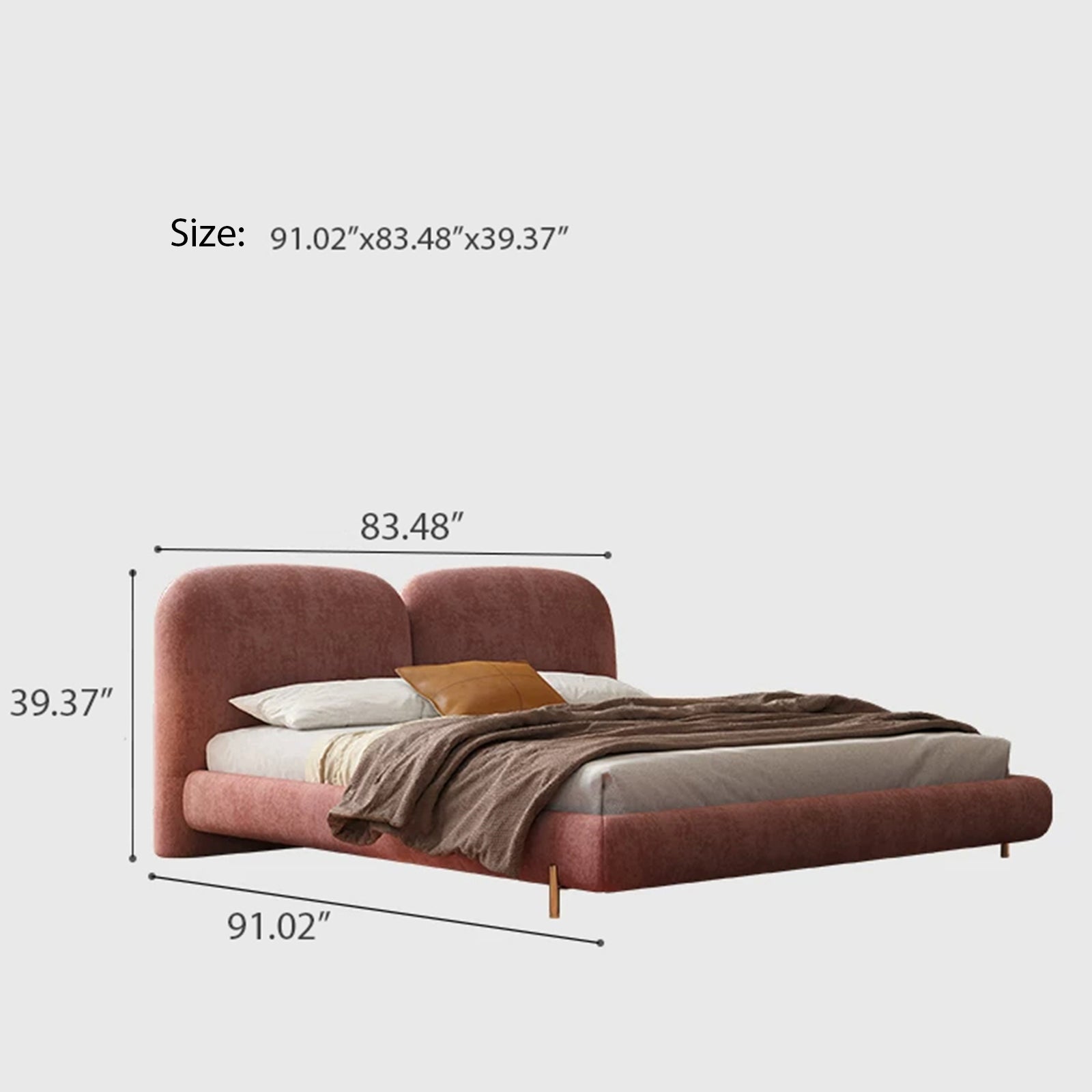 Queen Size Cloud Bed Frame, Mid-Century Modern Upholstered Bed with Soft Chenille Fabric, Low Profile Platform Bed with Curved Double Headboard