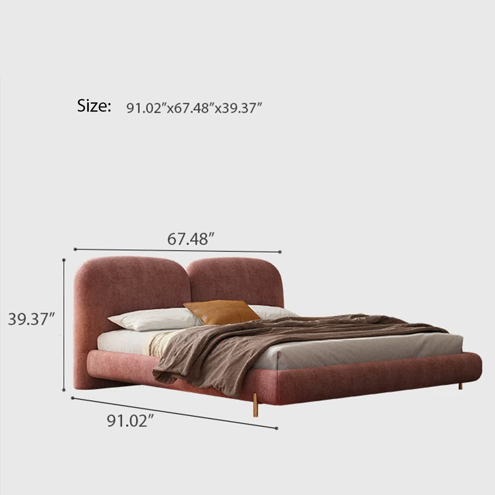 Queen Size Cloud Bed Frame, Mid-Century Modern Upholstered Bed with Soft Chenille Fabric, Low Profile Platform Bed with Curved Double Headboard