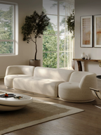 118.11" Modular Sectional Sofa, Cream Linen Fabric 4-Seat Couch with Swivel Accent Chair, Modern Minimalist Cloud-Feel Sofa for Living Room, Comfy Deep Seat