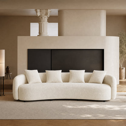 White Boucle 101.57" Oversized  sofa Couch – Lounge Sleeper, Wood Frame,four person cushions, 2000lbs