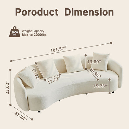 White Boucle 101.57" Oversized  sofa Couch – Lounge Sleeper, Wood Frame,four person cushions, 2000lbs