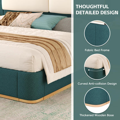 Modern Minimal Side Shelf Cloud Plush Boucle Queen Bed Frame