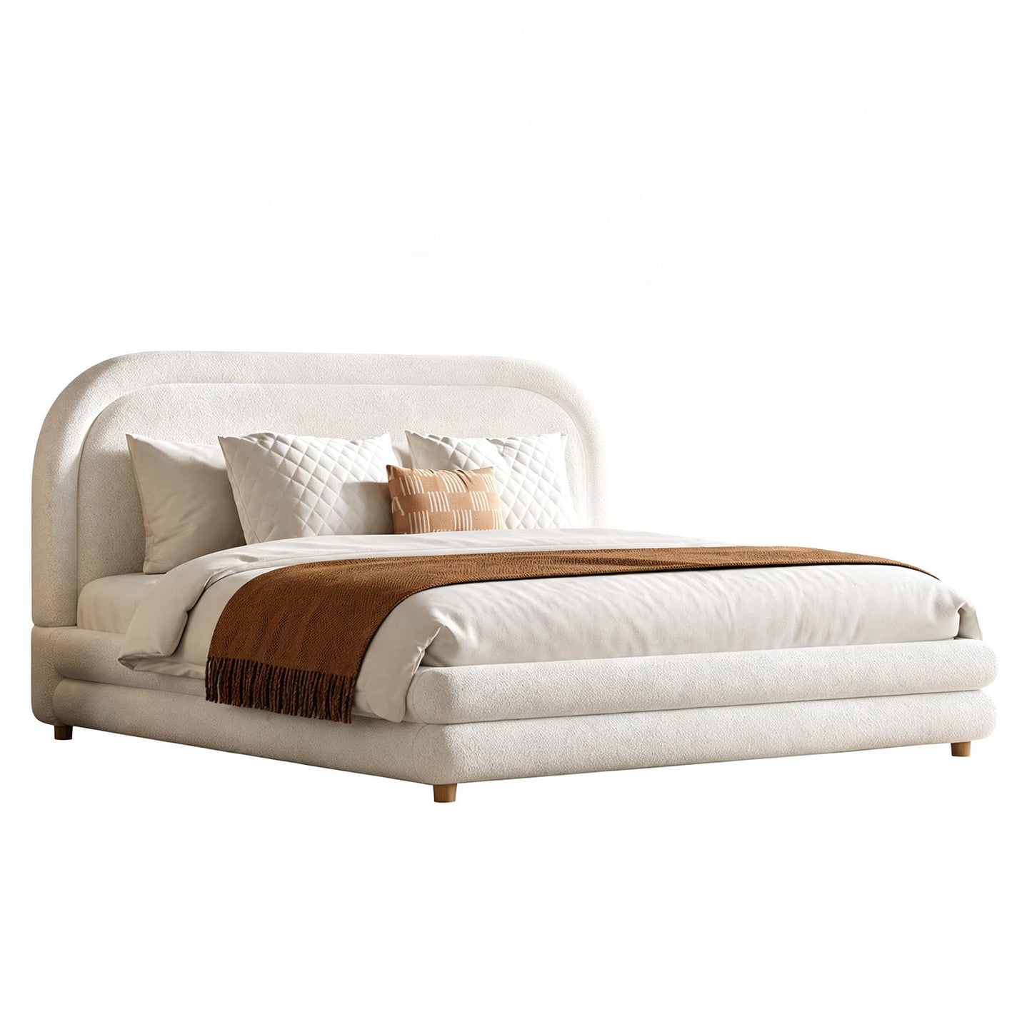 Neutral Minimal Curved Arch Dome Cloud Boucle Queen Bed Frame