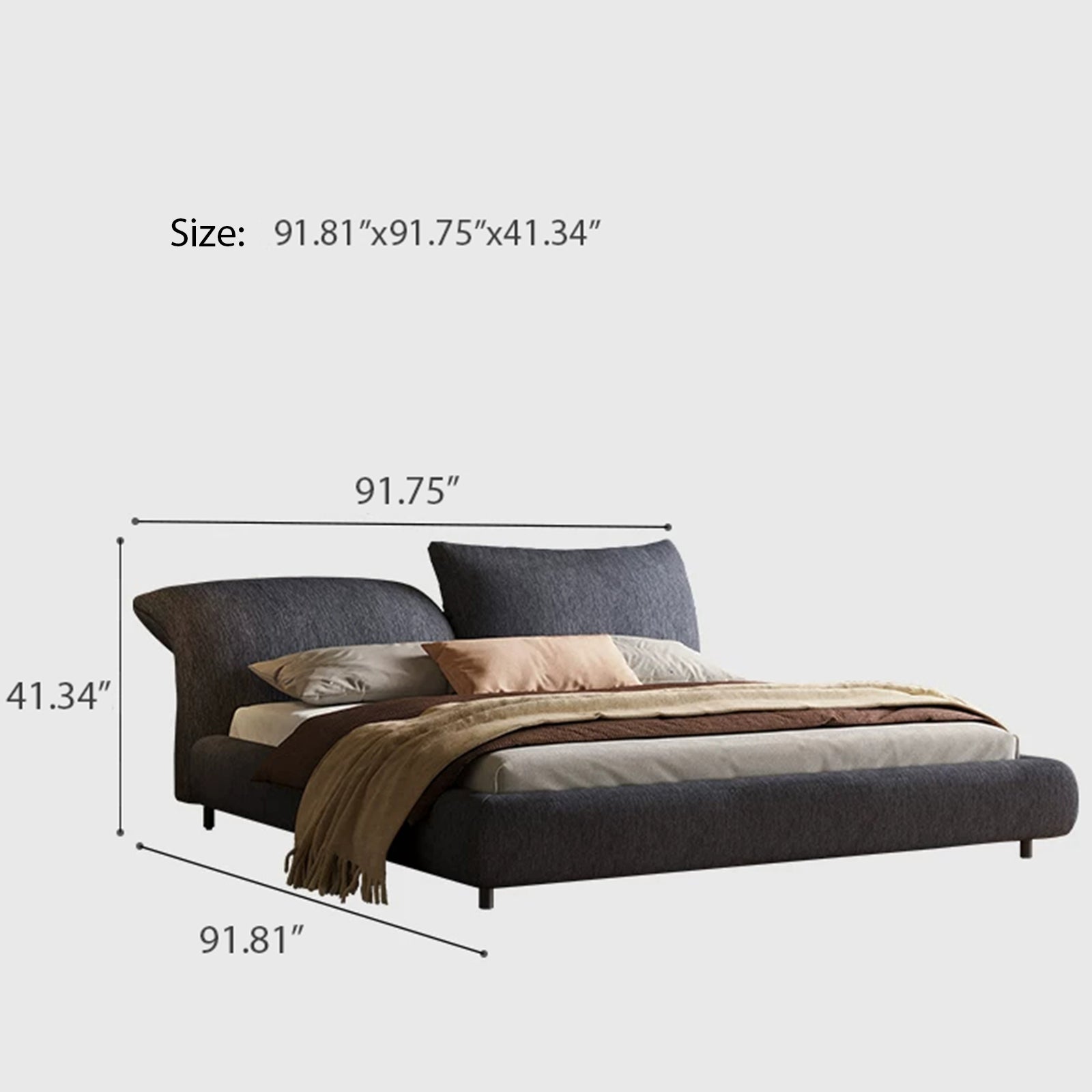Queen Size Upholstered Platform Bed Frame with Soft Headboard, Modern Chenille Fabric Bed, No Box Spring Needed