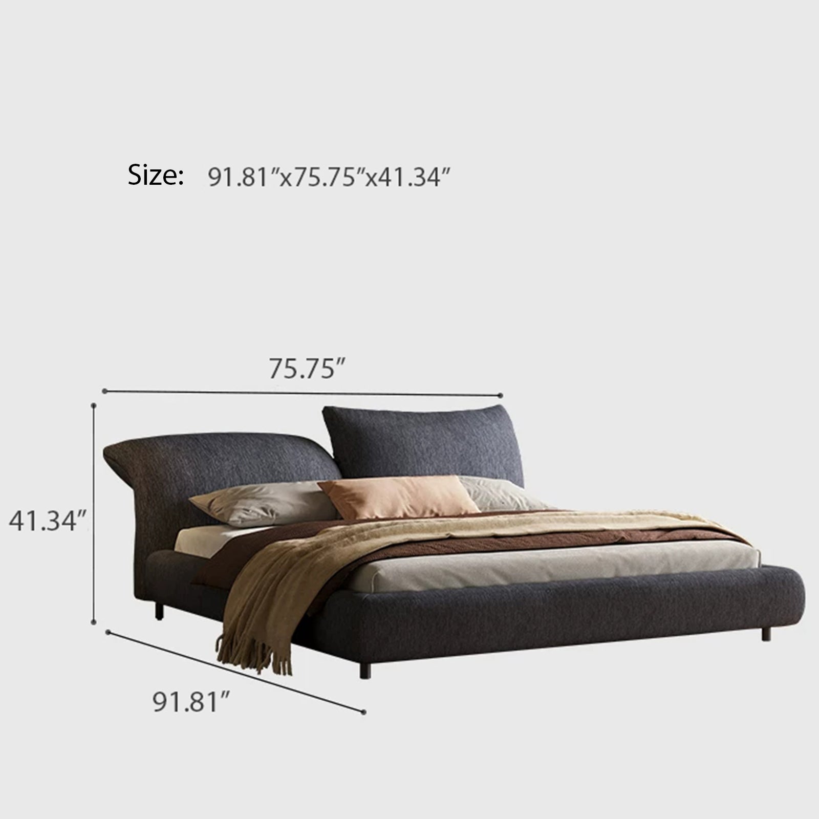 Queen Size Upholstered Platform Bed Frame with Soft Headboard, Modern Chenille Fabric Bed, No Box Spring Needed