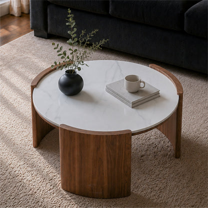 Curved 3-Leg Round Coffee Table｜31.5" Stone or Glass Top – Easy Clean Modern Living Table