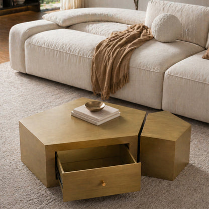 Brushed Brass Pentagon Modular Nesting Coffee Table Set