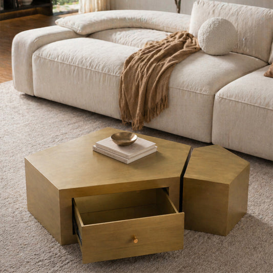 Brushed Brass Pentagon Modular Nesting Coffee Table Set