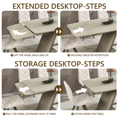 Retractable Imitation Sintered stone Table Expandable 63" to 94.48" ， Heavy Duty Carbon Steel Base