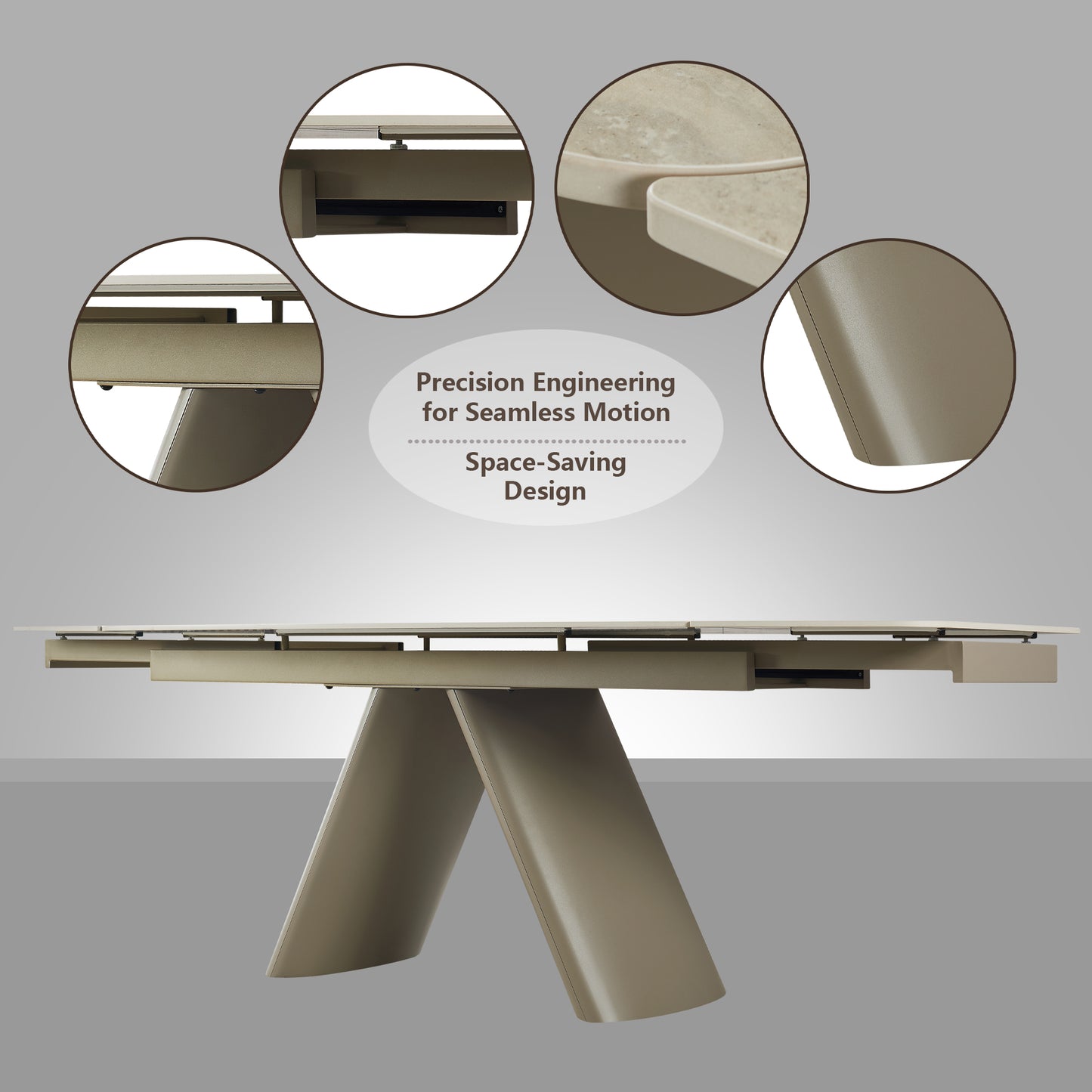 Retractable Imitation Sintered stone Table Expandable 63" to 94.48" ， Heavy Duty Carbon Steel Base