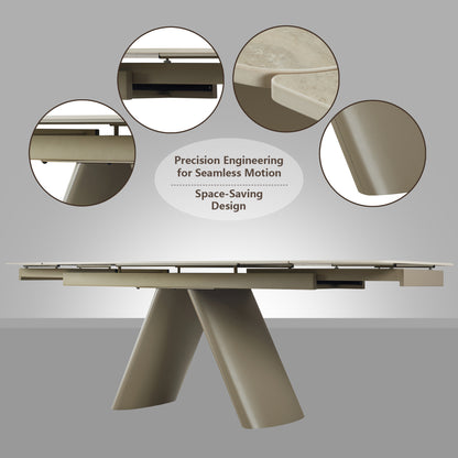 Retractable Imitation Sintered stone Table Expandable 63" to 94.48" ， Heavy Duty Carbon Steel Base