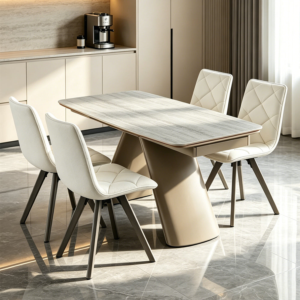 Retractable Imitation Sintered stone Table Expandable 63" to 94.48" ， Heavy Duty Carbon Steel Base