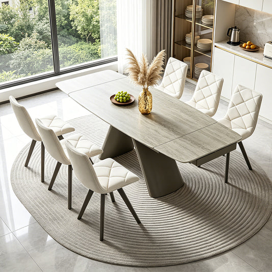 Retractable Imitation Sintered stone Table Expandable 63" to 94.48" ， Heavy Duty Carbon Steel Base