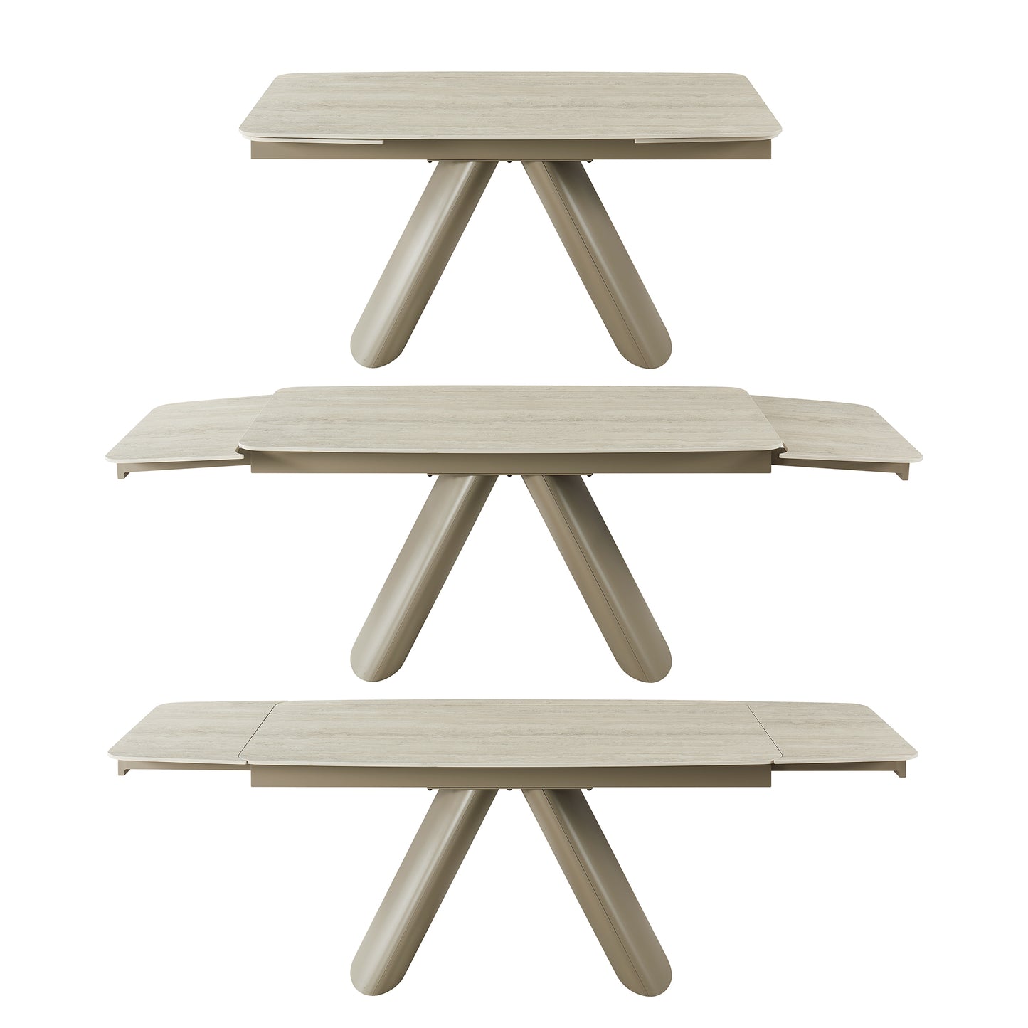 Retractable Imitation Sintered stone Table Expandable 63" to 94.48" ， Heavy Duty Carbon Steel Base